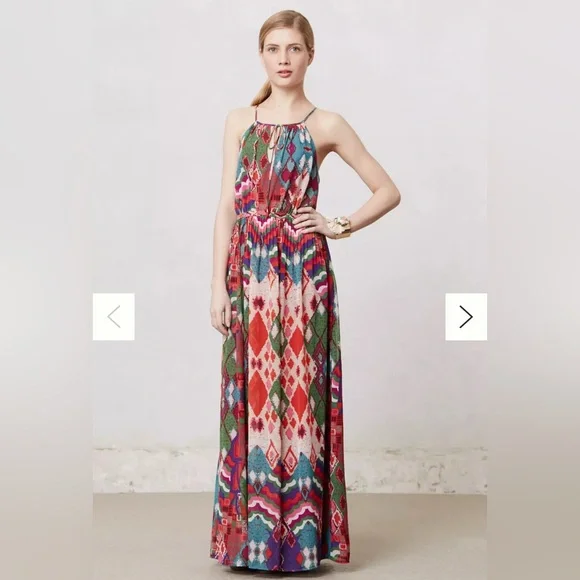 ANTHROPOLOGIE MAEVE Terana Maxi Dress | Size 0 | Boho Print | Halter Neck - Picture 2 of 14